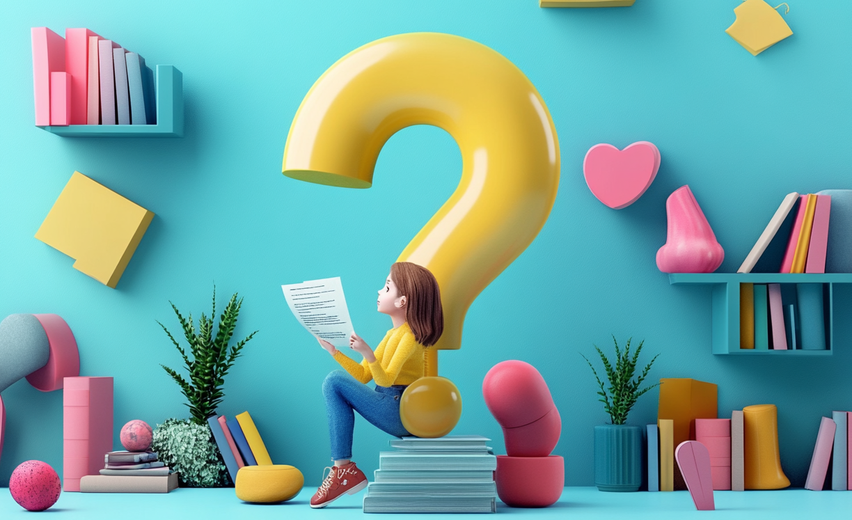 Generated image of a person looking over a list of questions.