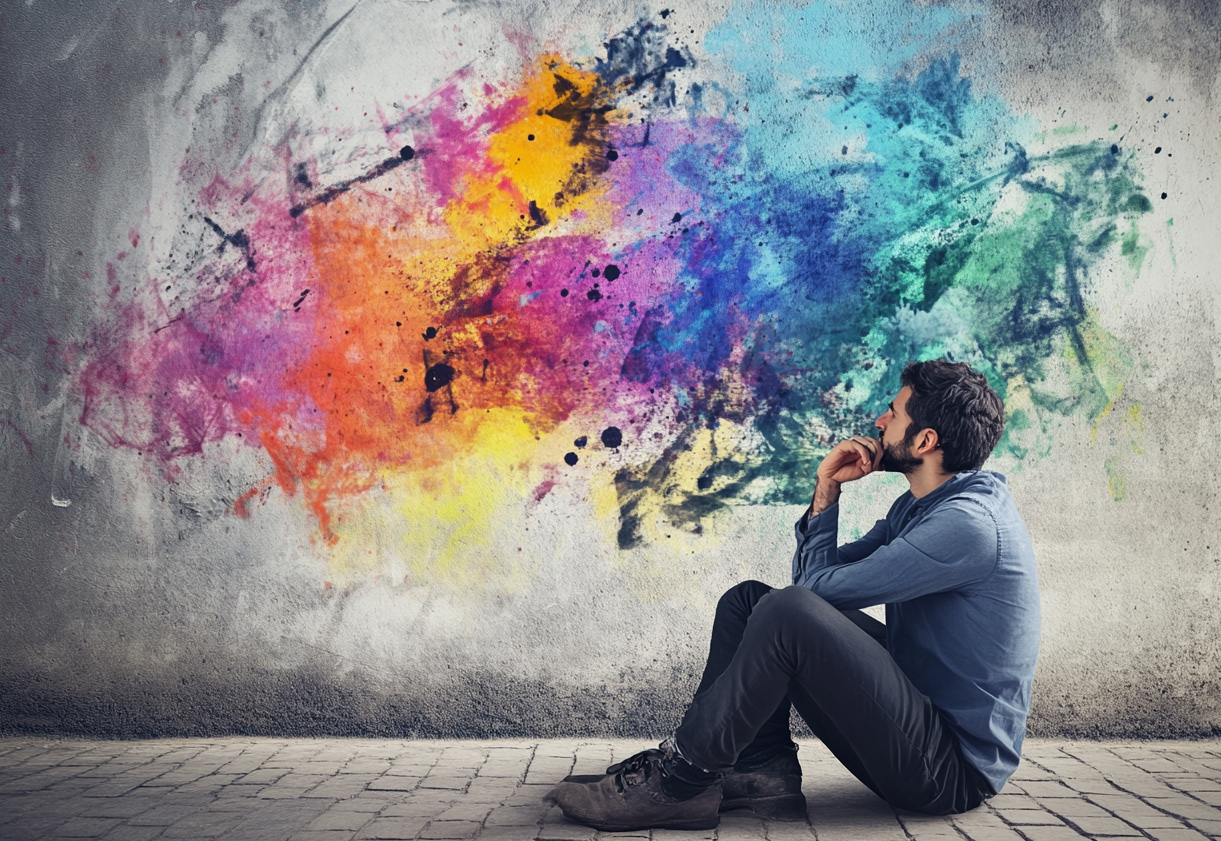 Generated image of someone reflecting on what they believe.